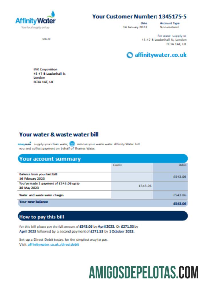 Projeto de lei de serviços públicos de água da Affinity, SCR exemplo real